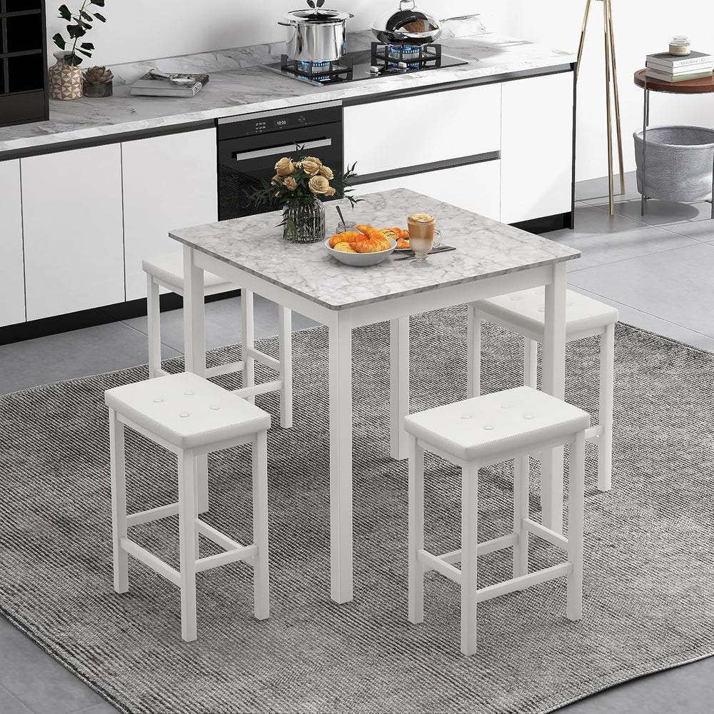 Tangkula 5-Piece Counter-Height Bar Table Set, Faux Marble Square Table &...