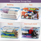 Clear Vinyl Zippered Storage Bags (3-Pack) 40L Sturdy Storage Bags for Sweaters, Blankets, Comforters, Bedding Sets and Much More! (Light Blue, 18x15x9)