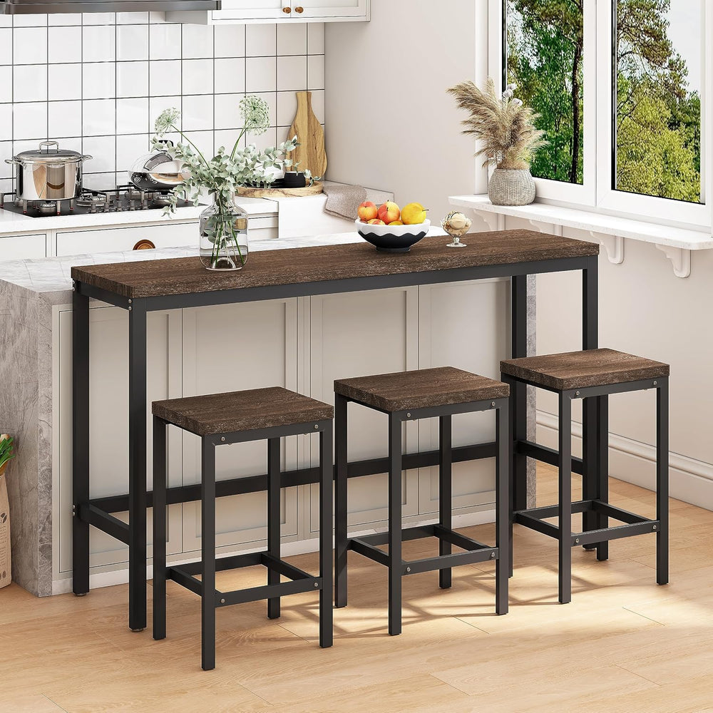 Bar Table and Chairs Set, 60.24” Long Pub Table with 3 Stools, High Top Desk ...