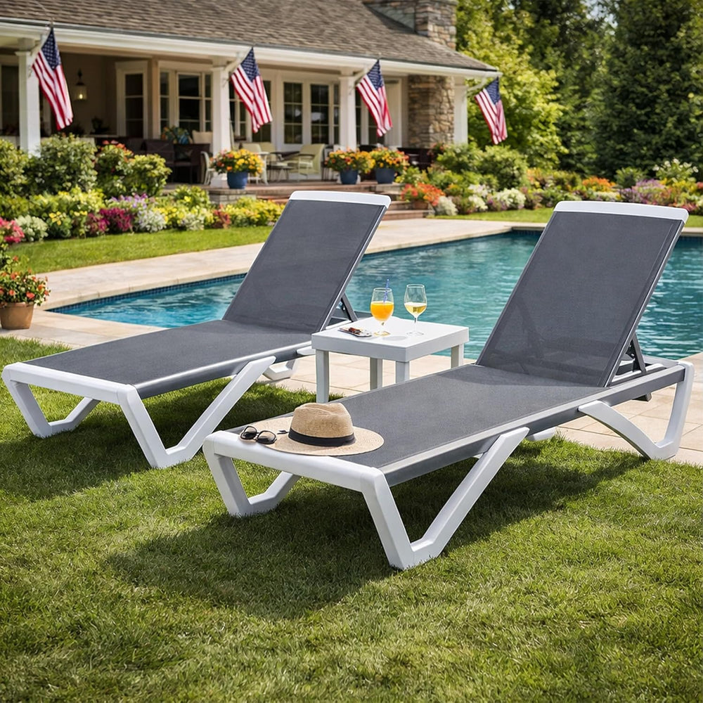 Kozyard 3-Piece Outdoor Chaise Lounge Set Fully Flat Adjustable Lounger | Alu...