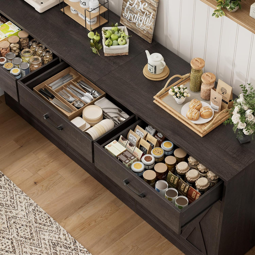 HOSTACK 71"W Farmhouse Kitchen Sideboard Buffet Cabinet with Storage, Brown