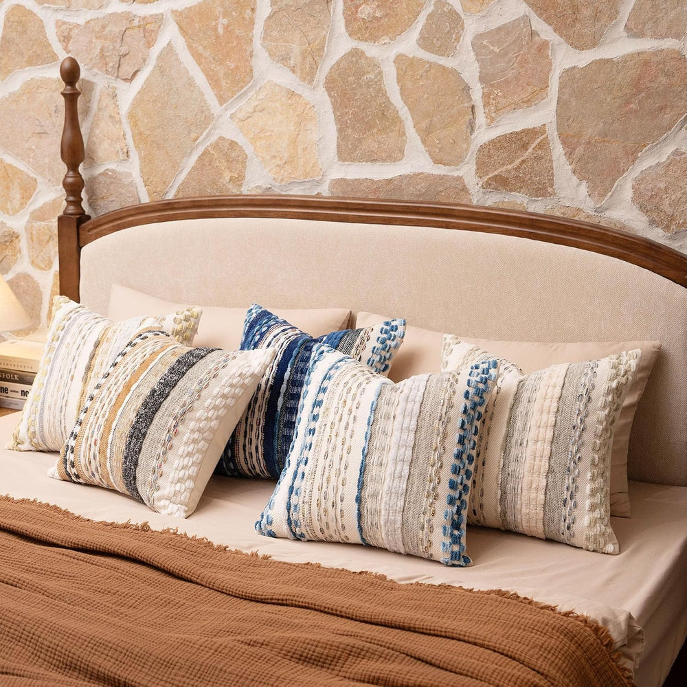 Boho Chenille Tufted Throw Pillow Covers 18x18 Inch Set of 2 Farmhouse Brown ...