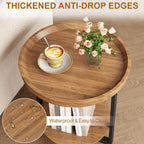 Yusong Round Side Table, Industrial Cherry End Table, Accent Nightstand Bedside Table for Living Room, Bedroom, Sofa Couch