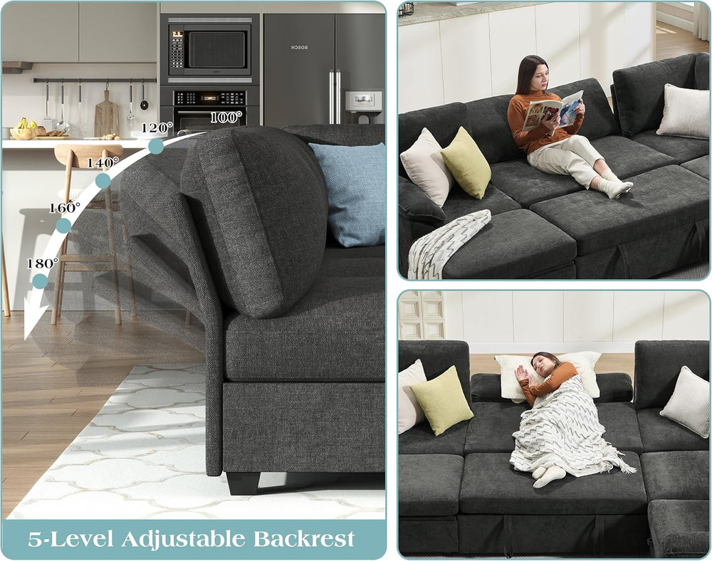 Jocisland 105" Sofa Bed, Sectional Sleeper Sofa with Pull Out Bed/Reclin...
