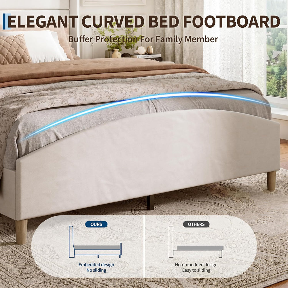 Queen Size Bed Frame,Upholstered Platform Bed,Wingback Headboard