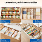 4 Pack 2.36" Bamboo Drawer Dividers, 17-22" Expandable Kitchen Organizers | Adjustable Spring-Loaded Tension Separators with Foam Pad for Clothes, Utensils, Kitchen, Dresser, Nursery & Bathroom