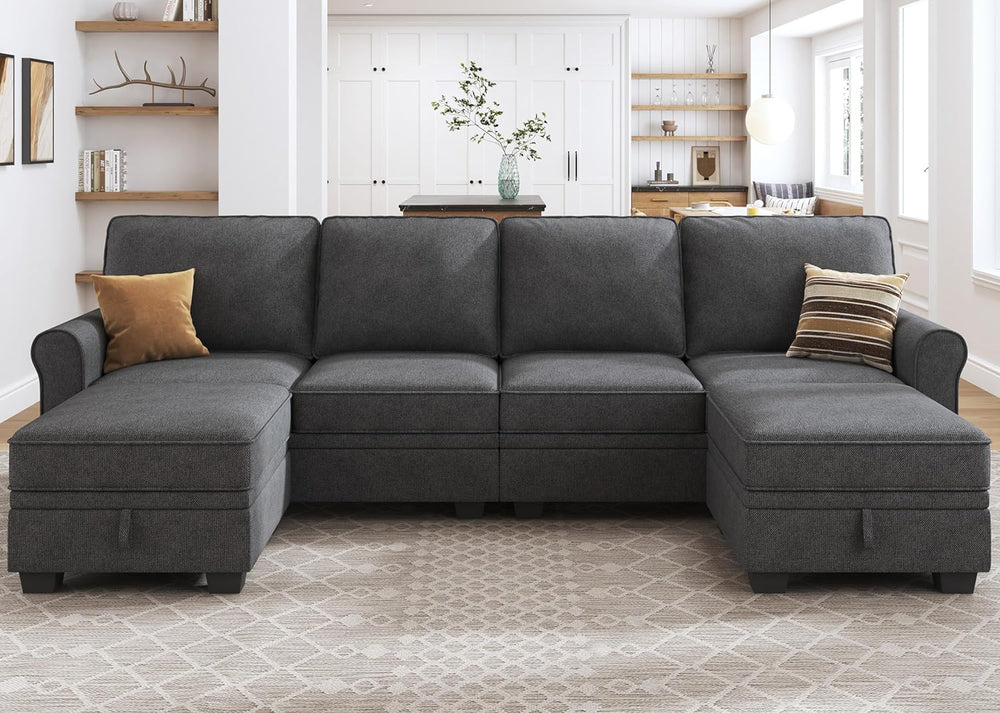 HONBAY Sectional Sofa with Storage Seat U Shaped Couch with Reversible Chaise...