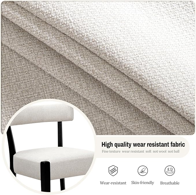 Modern Dining Chairs Set of 4, Upholstered Kitchen & Dining Room Chairs, Mid Century Modern Wooden Dining Chairs Oversized Sturdy Fabric Rounded Chairs Curved Back, Black and Beige