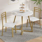 VECELO Small Round Dining Table Set for 2, Wood Tabletop with Strong Metal Frame, Modern Dinette with Chairs for Kitchen, Breakfast Nook Living Room, White & Gold