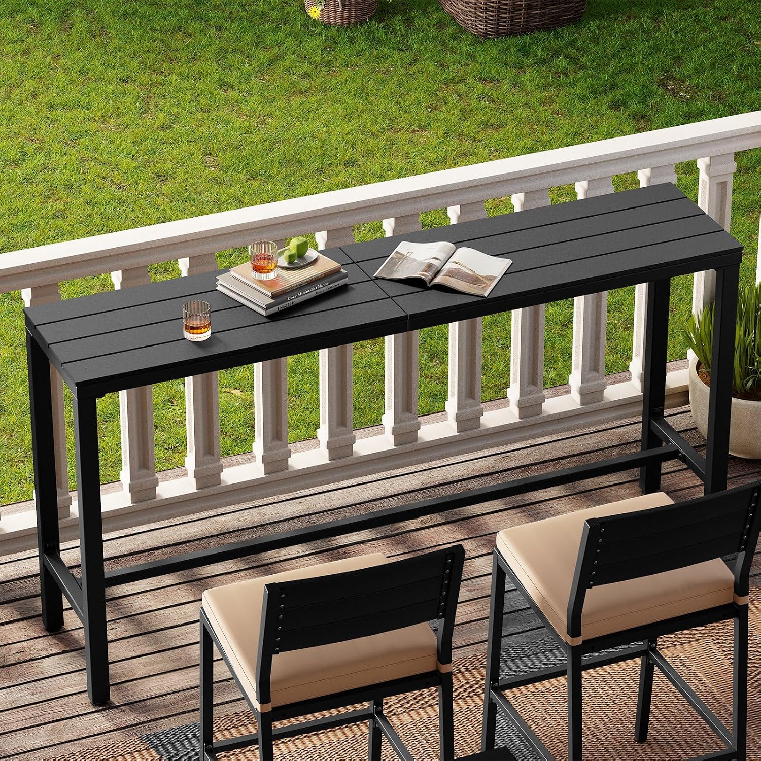 Outdoor Bar Table, 63" Rectangular Pub Table with Waterproof Top | 63" Waterproof Tabletop, Easy to Clean, Sturdy Rust-proof Frame, Versatile for Balcony, Garden, Backyard, Patio.