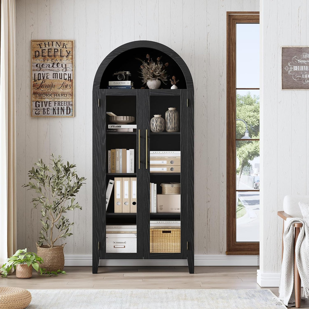 GarveeHome Arched Kitchen Pantry Cabinet - Farmhouse 5 Tier Display Shelf wit...