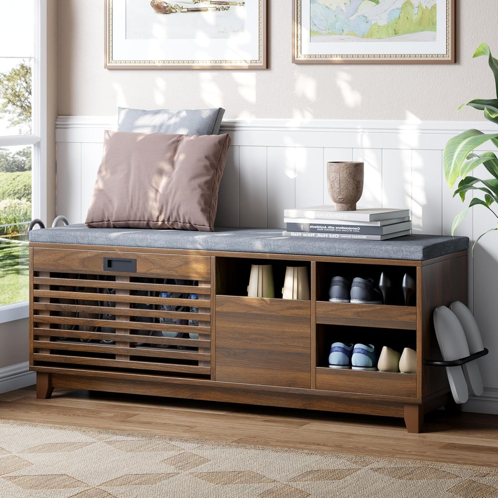 Loomie 47.2" Shoe Storage Bench with Flip Drawer, 2-Tier Entryway Bench ...