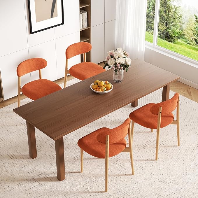 Wooden Dining Chair Set of 2, Modern Dining Chairs with with Curved Back, Fabric Upholstered Kitchen Dining Room Chairs with Adjustable Legs for Farmhouse Dining Living Room,Orange