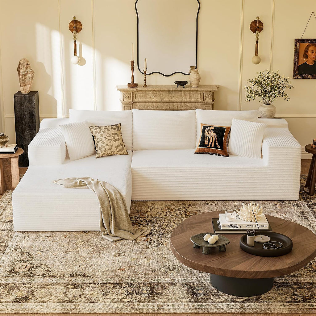 YESHOMY Boneless Couches for Living Room, 108" Sectional Modular Sectional Sofa with Deep Seat, Cloud Comfy Couch with L-Shape Chaise, Easy Assembly (Corduroy, Cream)