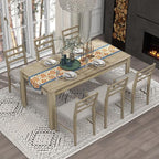 7-Piece Wooden Dining Set with Mutifunctional Extendable Table 12" Leaf and 2 Drawers,Rubber Wood Structure W/ 6 Soft Cushion Chairs,for Dining Room,Natural Wood Wash