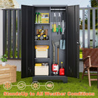 Storage Cabinet 61" H, Metal Outdoor Sheds with Shelves for Tools Storage, Cleaning Supplies Closet with Removable Pegboard for Outdoor, Garage, Utility Room