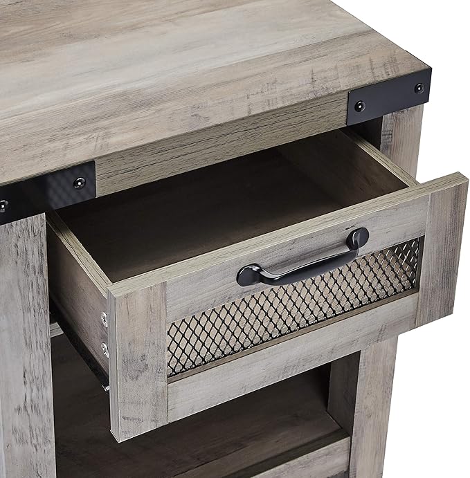 ROCKPOINT End Table with Industrial Style Drawer, Grey Wash