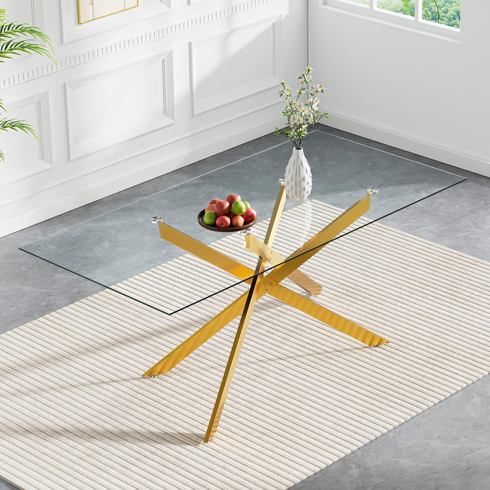 61" Glass Dining Table for 6, Modern Kitchen Dining Room Table with Rect...