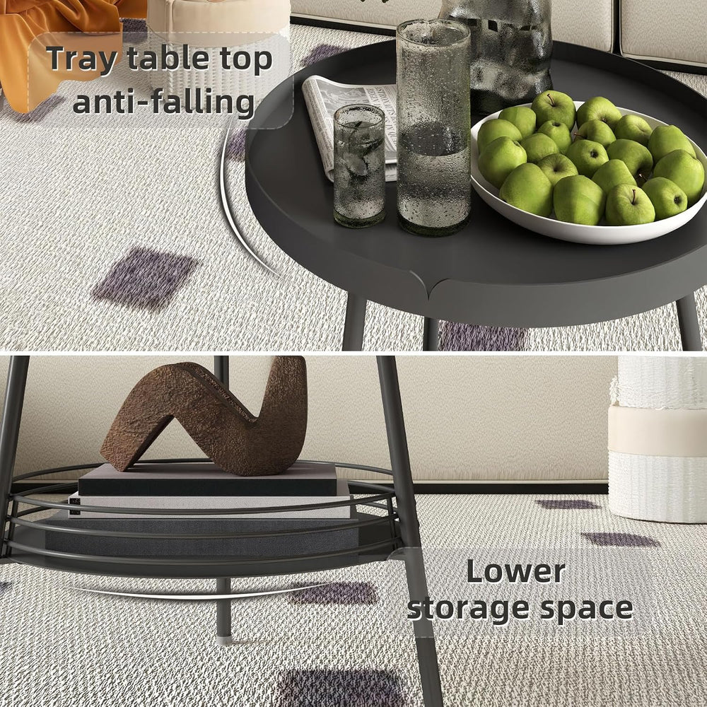 Benkyo 2 Tier Black Metal Round Side Table Tiered Two Shelf Storage Coffee So...