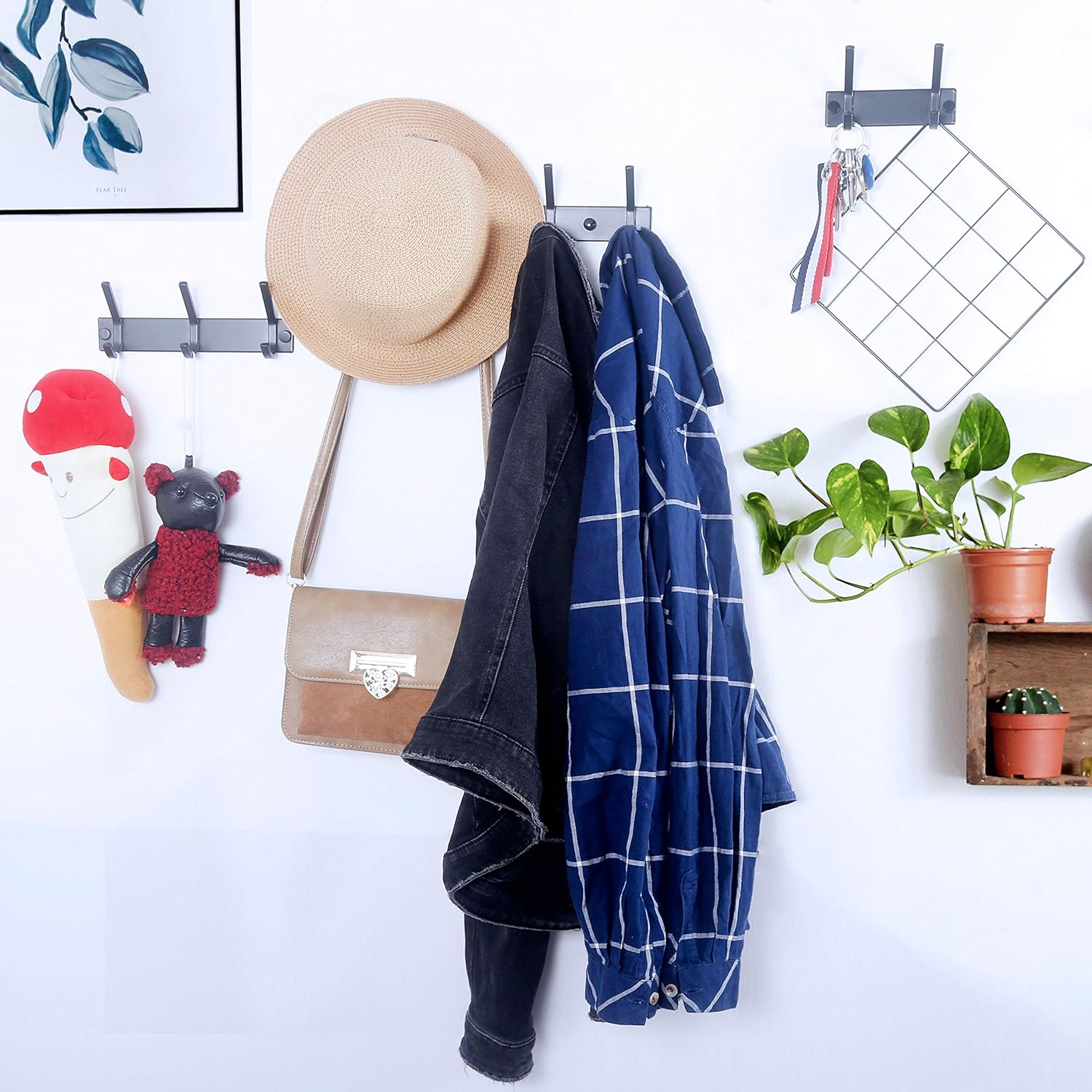 WEBI Coat Rack Wall Mounted,4 Coat Hooks for Hanging Coats,Heavy Duty Metal Hook Rack Hook Rail Coat Hanger Wall Mount for Clothes Entryway Jacket,C-CBG04,Black