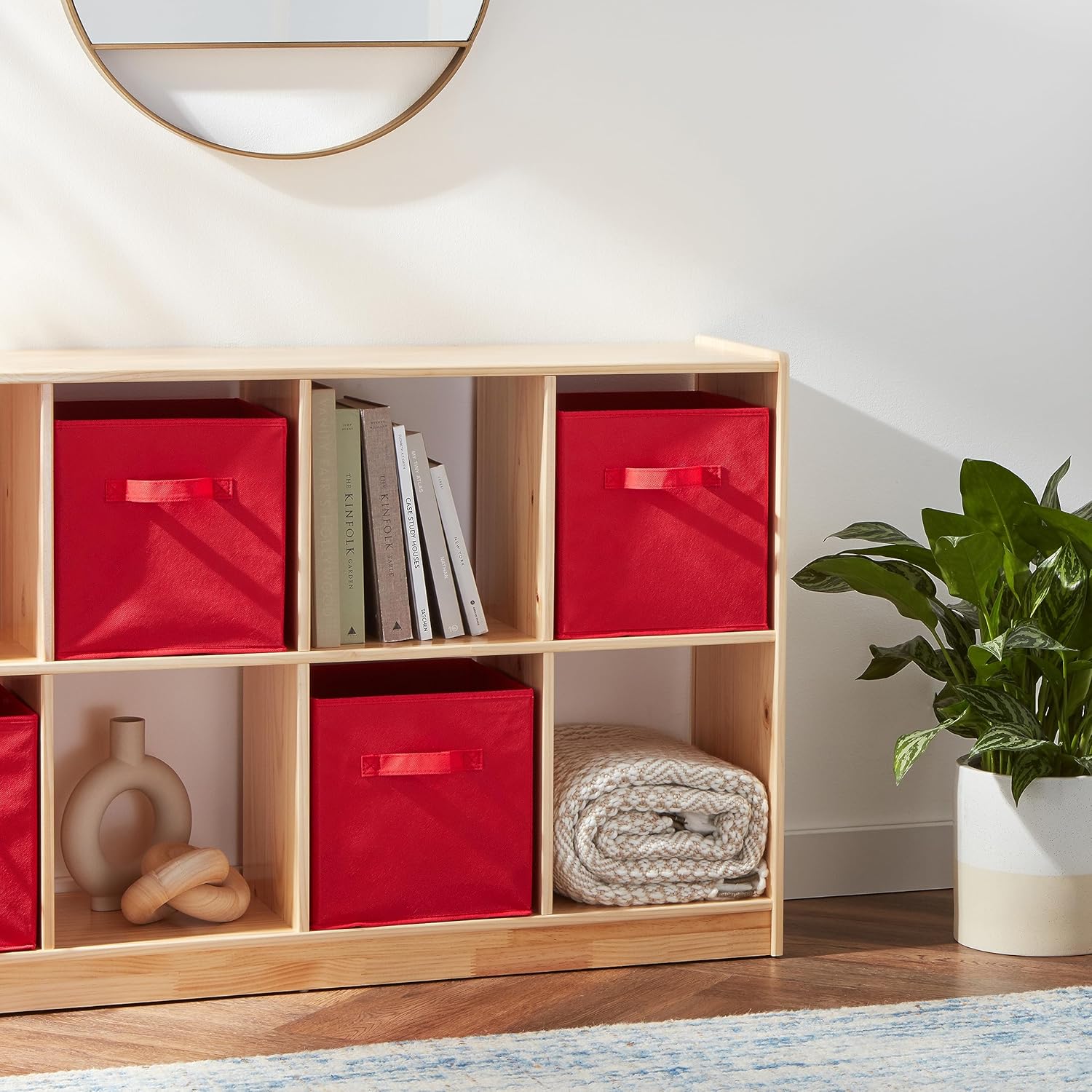Amazon Basics Cube Organizer Storage Bins Handles, Collapsible Fabric, 10.5"x10.5"x11", Red (Pack of 30)