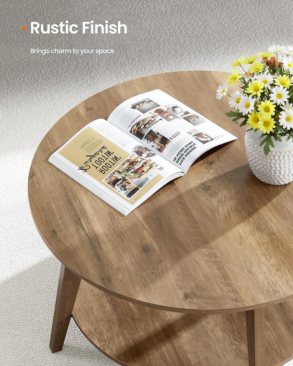 SONGMICS HOME Round Coffee Table, 2 Tier Living Room Center Table, Mid Centur...
