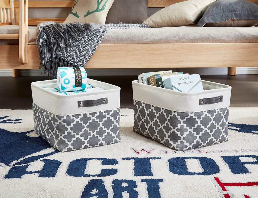 DECOMOMO Grey Storage Bins Fabric Storage Baskets for Shelves, Linen Closet Organization Toys Nursery (Grey Patterns, Large - 3 Pack)