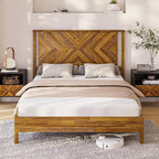 Bme Vivian 14 Inch Deluxe Bed Frame with Headboard, Rustic & Scandinavian Style with Solid Acacia Wood, No Box Spring Needed, 12 Strong Wood Slat Support, Easy Assembly, Queen, Rustic Golden Brown