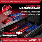 Olsa Tools Magnetic Socket Organizers | 3 Piece Set Socket Holder Kit | 1/2-Inch, 3/8-Inch, & 1/4-Inch Drive | SAE Red | Holds 68 Sockets | Professional Quality Tools Organizer Part 1150