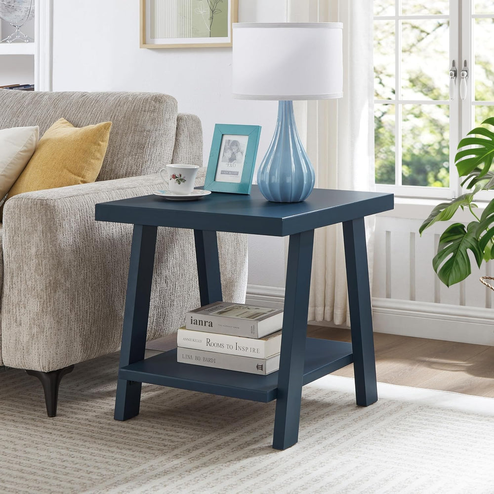 Roundhill Furniture Athens Contemporary Wood Shelf End Table in Navy Blue