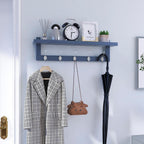 SMIBUY Coat Hooks with Shelf Wall-Mounted, 29.2 Inch Entryway Coat Rack for Wall, Bamboo Hanging Shelf with 5 Double Metal Hooks for Bathroom, Bedroom, Kitchen, Living Room, Mudroom (Grey)