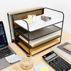 CAXXA 4 Tier Mesh Document Trays with Vertical Upright Section for Hanging File Holders, Mesh Office Supplies Desk Organizer, Black