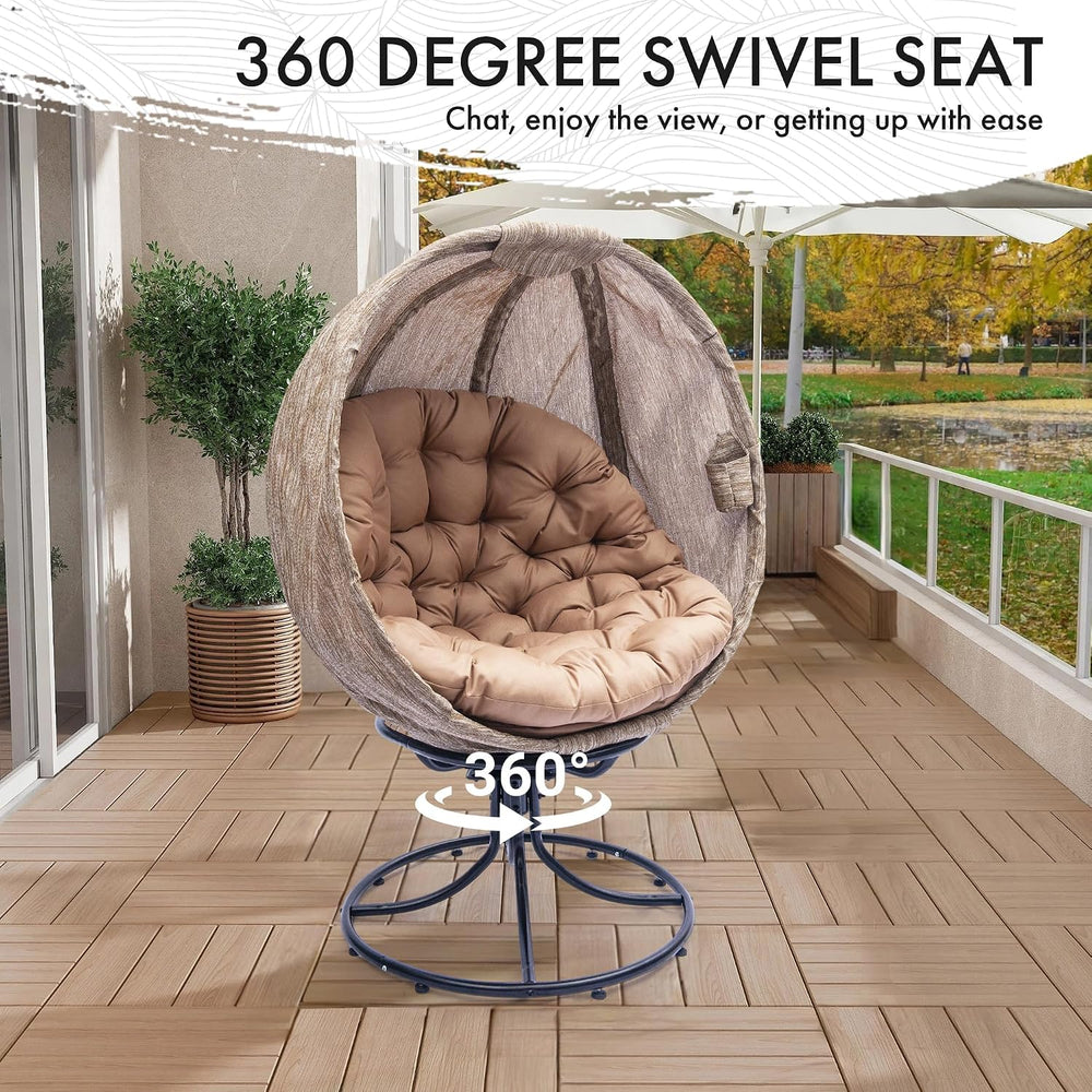 Oversized 360 Swivel Egg Chair - Foldable Rattan Seat w/Cushions, Outdoor Ind...