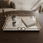 13X 10 Inch Glass and Gold Rectangle Tray ，Dinner Plate Perfume and Vanity Tray - Decorative Mirrored Vanity Tray with Gold Metal Cutout Design, Jewelry Organizer (13 Inch DD Tray)