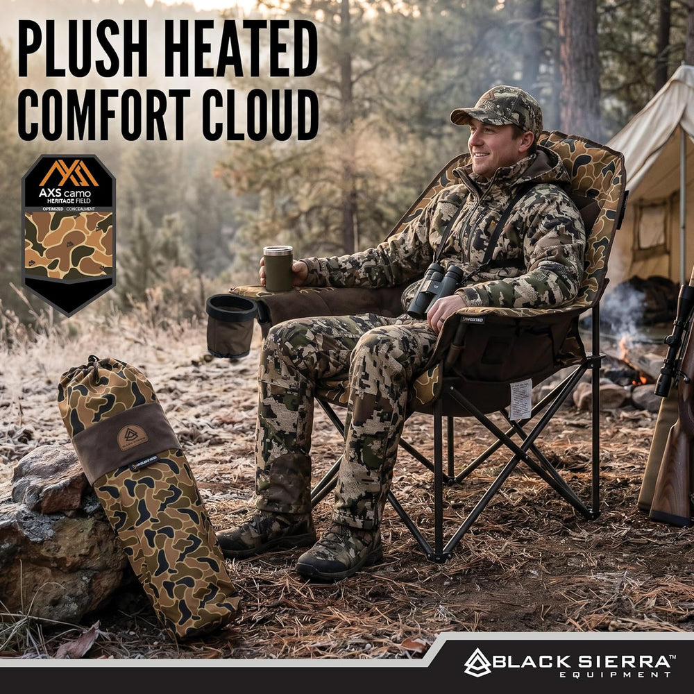 Black Sierra Heated Plush Fleece XL Padded Camping Chair for Adults, Oversize...