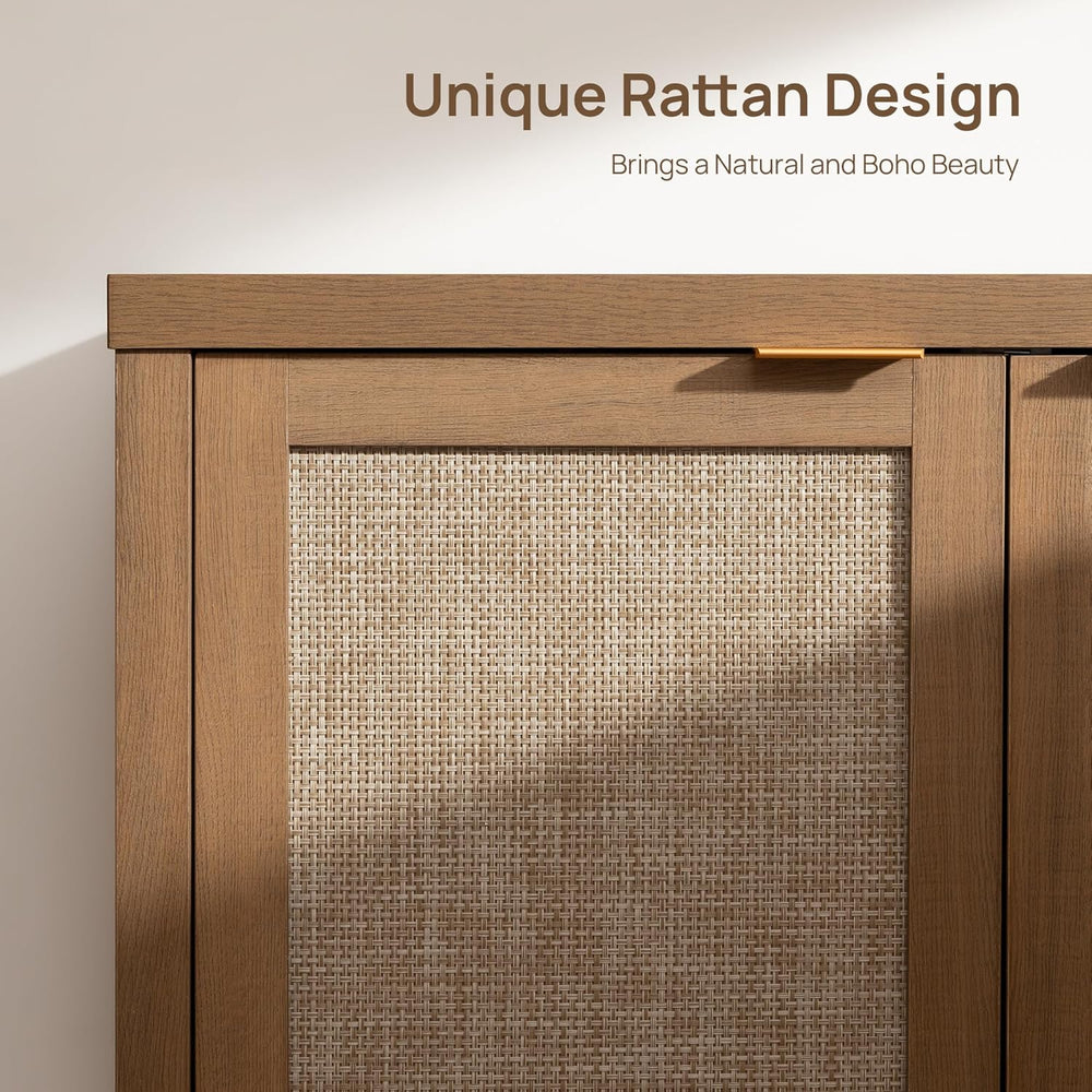 SICOTAS Sideboard Buffet Cabinet with Large Storage - Boho Rattan Credenza Co...