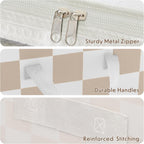 Beige Checkered Clothes Storage Bins, 100L Large Blanket Storage Bags 3 Pack, Closet Organizers and Storage Containers for Comforters, Bedding, Foldable Organizer with Handle