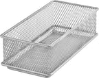 YBM HOME Silver Mesh Drawer Cabinet and or Shelf Organizer Bins, School Supply Holder Office Desktop Organizer Basket 1594s (1, 3x6x2 Inch)