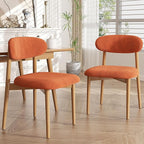 Wooden Dining Chair Set of 1, Modern Dining Chairs with with Curved Back, Fabric Upholstered Kitchen Dining Room Chairs with Adjustable Legs for Farmhouse Dining Living Room,Orange