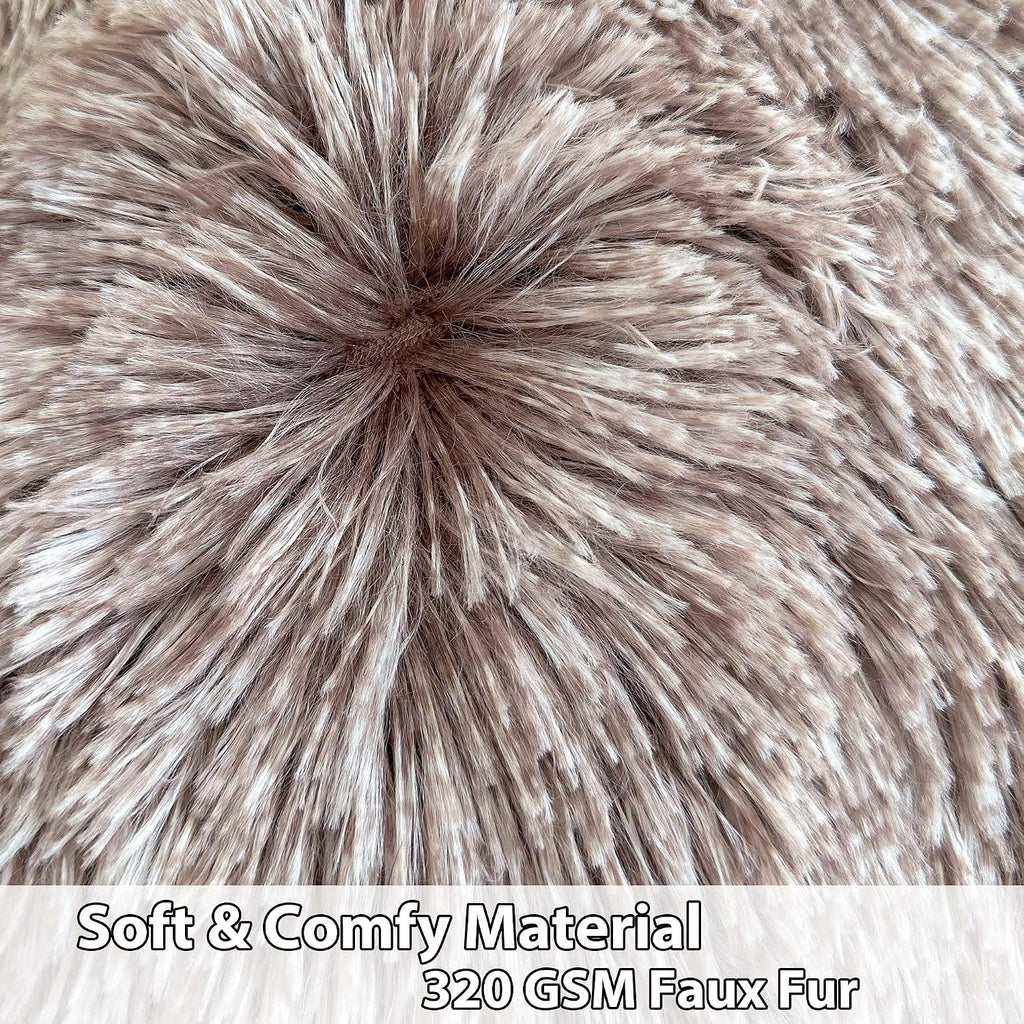 LIFEREVO Faux Fur Stuffed Animal Storage Bean Bag Chair Cover (No Filler), Washable Fluffy Large Bean Bag Cover for Adults Girls, Furry Beanbag Cover for Textile Plush Toys Memory Foam (Ombre Khaki)