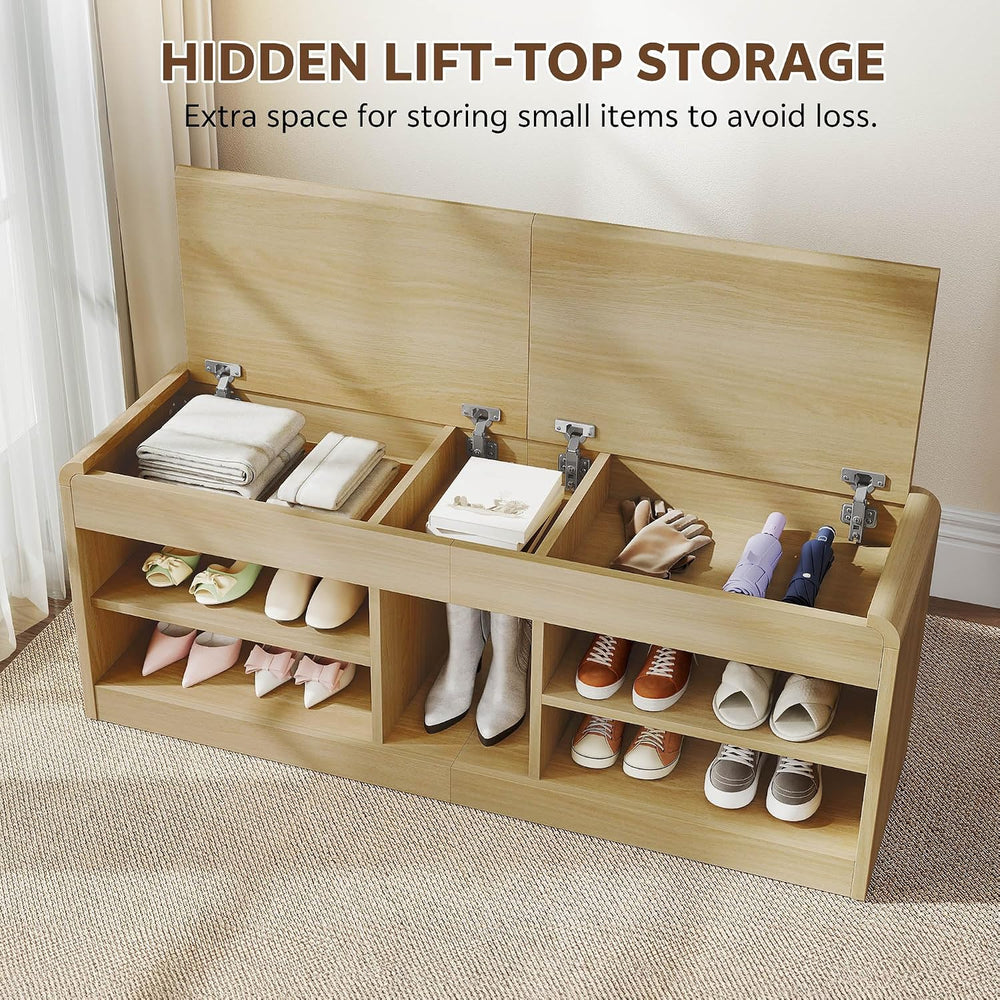 Shoe Storage Bench, 47.2in Entryway Bench with Flip-Open Storage Box, 2 Tier ...