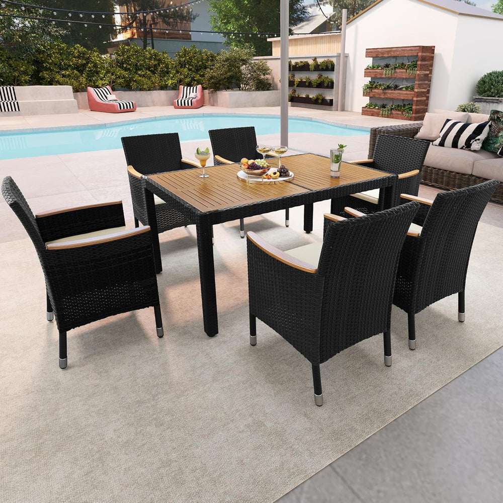 Yaheetech 7 Piece Patio Furniture Set, Outdoor Dining Acacia Wood Table Top R...