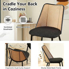 Modern Rattan Dining Chairs Black Set of 4, Upholstered Dining Room Chairs Boucle Woven Cane Kitchen Dining Accent Chairs for Reception Rooms, Restaurant