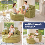 MAXYOYO L Shape Sectional Sofa Couch and Round Chaise Lounge, Modern Cloud Couch with Ottoman, Comfy Sofa with Layered Cushion, Tufted Upholstered Sleeper Chair for Living Room, No Assembly Required