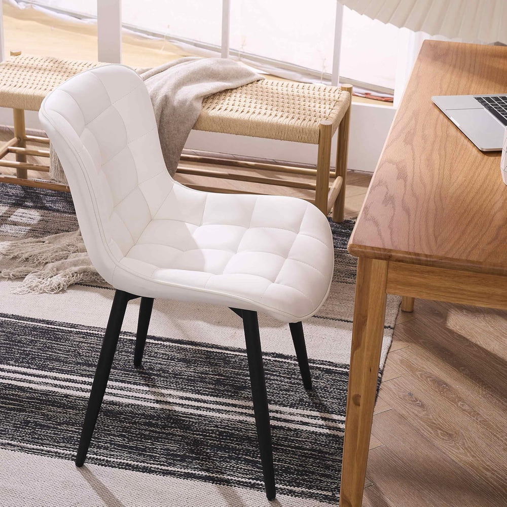 YOUTASTE White Dining Chairs Set of 2, Faux Leather Upholstered Armless Chair...