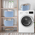XUANGUO Woven Cotton Rope Storage Baskets 15x10x9.3" 3 Pack Light Blue | Decorative rectangular storage baskets for shelves and closets; storage bins organize clothes, toys, books and nursery items.