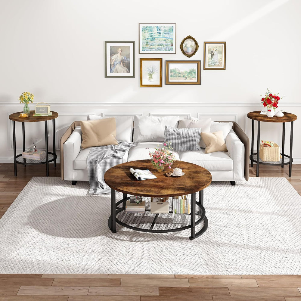 DKLGG 3-Piece Coffee Table and End Table Sets for Living Room, Round Coffee T...