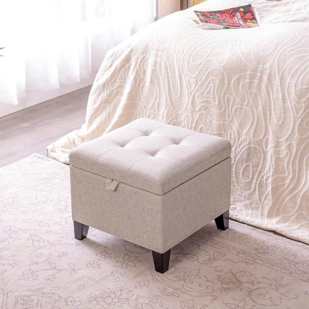 Adeco 18 Inch High Cube Ottoman Storage, Linen Chair Foot Stools, Upholstered...