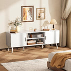 SUPERJARE TV Stand for 55 Inch TV, Entertainment Center with Adjustable Shelf, 2 Cabinets, TV Console Table, Media Console, Solid Wood Feet, Cord Holes, for Living Room, Bedroom, White