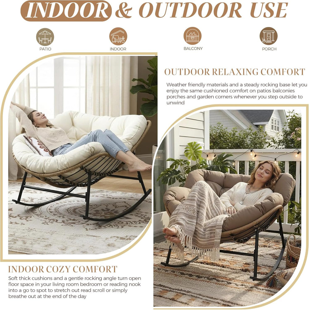 BULEXYARD Outdoor Papasan Rocking Chair with Cushion and Frame, Oversized Lar...